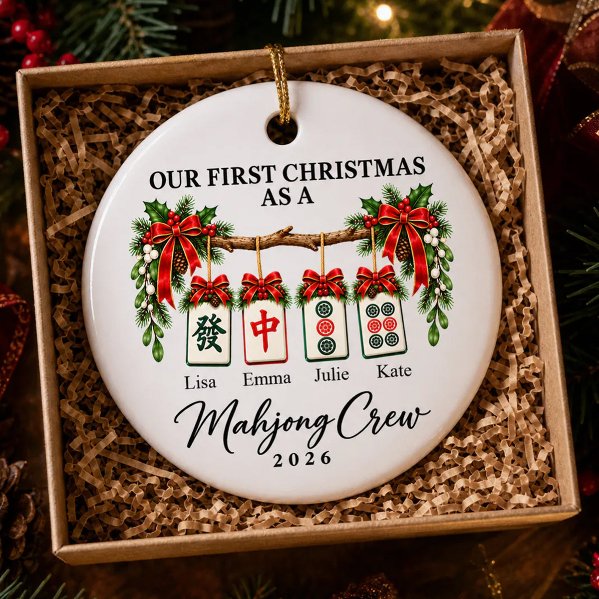 Mahjong Crew - Personalized Ornament, Custom Name Mahjong Team Ornament, Gift For Mahjong Lovers