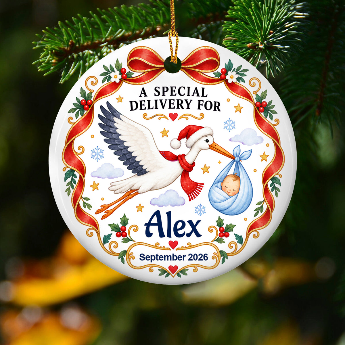 Stork Delivery Grandparent Announcement - Personalized Ceramic Ornament, Expecting Parents Gift, New Baby Gift