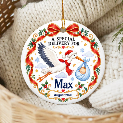 Stork Delivery Grandparent Announcement - Personalized Ceramic Ornament, Expecting Parents Gift, New Baby Gift
