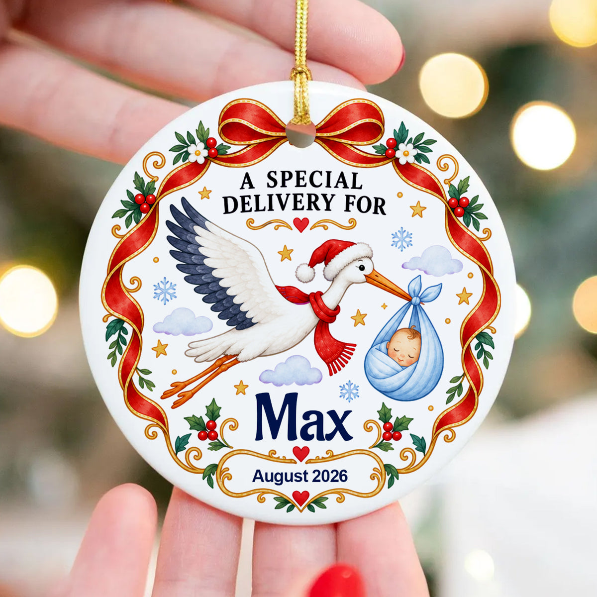 Stork Delivery Grandparent Announcement - Personalized Ceramic Ornament, Expecting Parents Gift, New Baby Gift