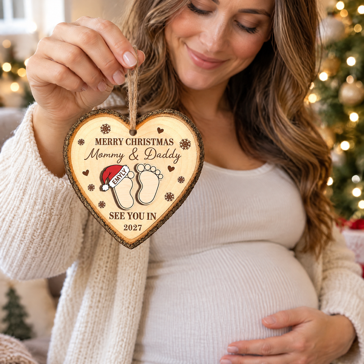 Baby Expecting - Personalized Wooden Ornament, Pregnancy Ornament, Baby Announcement Gift, Expecting Mom Gift