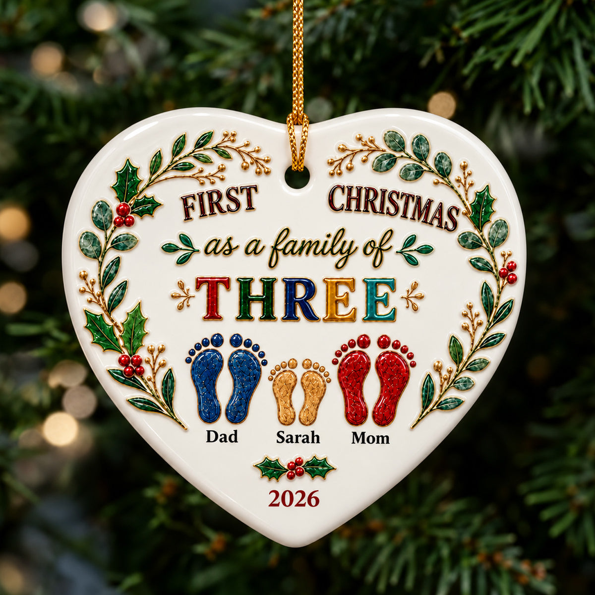 Our First Christmas- Personalized Ceramic Ornament, Family Heart Ornament, Christmas Home Decor
