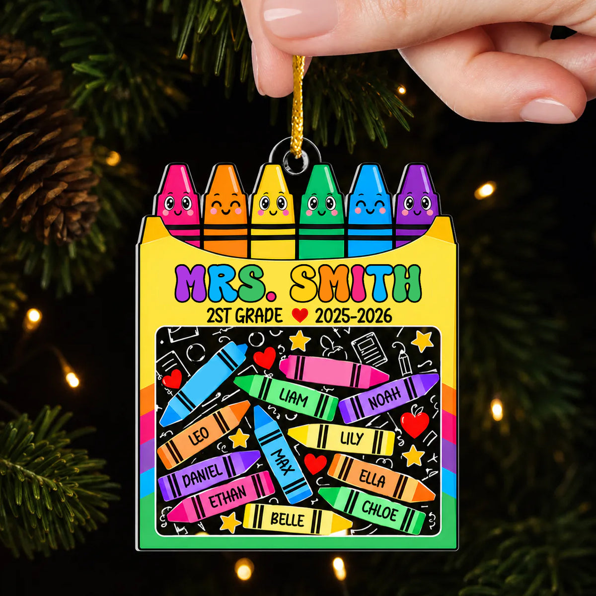 Teaching Little Minds, Touching Little Hearts - Personalized Acrylic Ornament, Pencil Classroom Christmas Decor, Teacher Gift