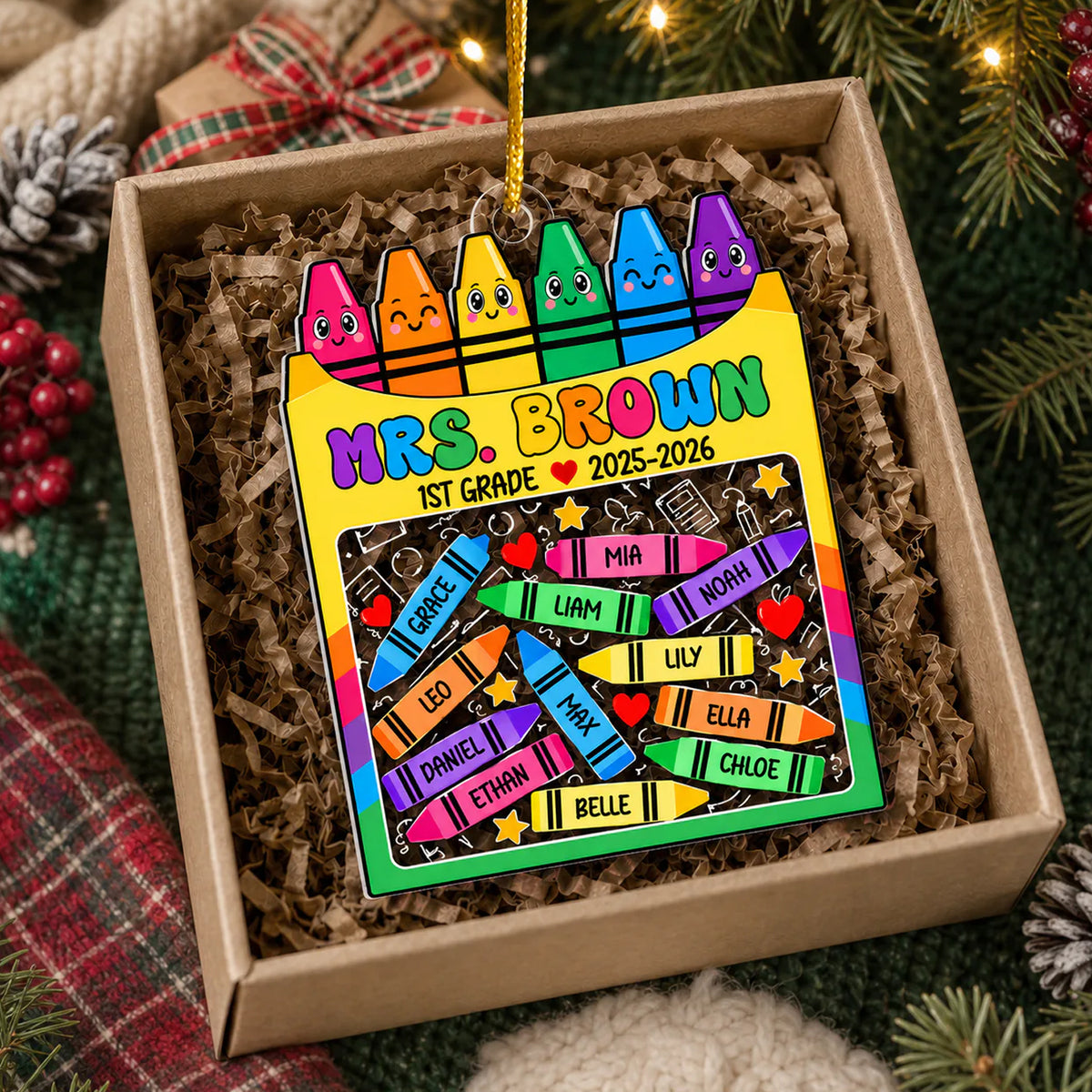 Teaching Little Minds, Touching Little Hearts - Personalized Acrylic Ornament, Pencil Classroom Christmas Decor, Teacher Gift