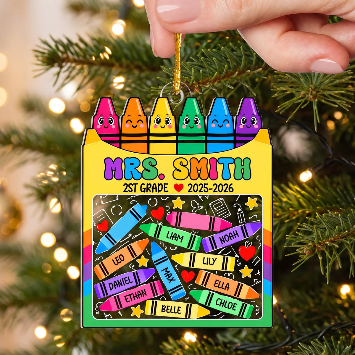 Teaching Little Minds, Touching Little Hearts - Personalized Acrylic Ornament, Pencil Classroom Christmas Decor, Teacher Gift