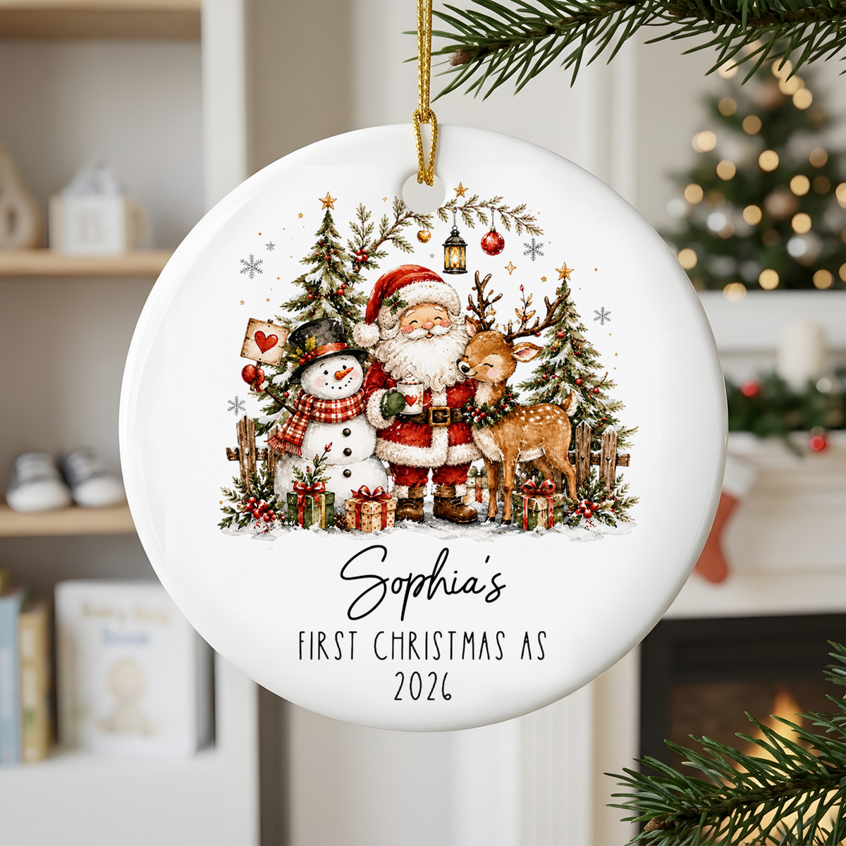 First Christmas- Personalized Ceramic Ornament, Custom Baby Christmas Ornament for Newborn, Custom Holiday Tree Decoration, Baby's First Christmas