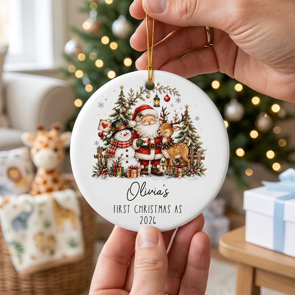 First Christmas- Personalized Ceramic Ornament, Custom Baby Christmas Ornament for Newborn, Custom Holiday Tree Decoration, Baby's First Christmas
