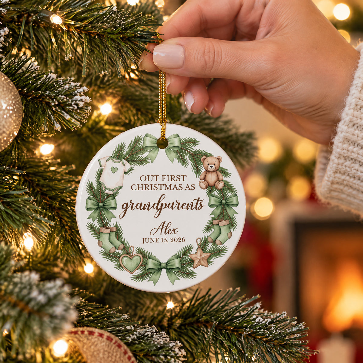 First Christmas Grandparents - Personalized Ornament, Custom Baby Name First Christmas Ornament, Gift For Grandparents