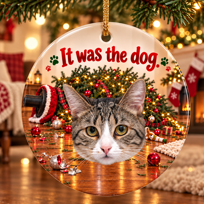 It Was The Dog – Funny Cat Photo Christmas Ceramic Ornament