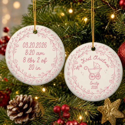 Baby's First Christmas- Personalized Ceramic Ornament, Baby Boy Girl Birth Stats Ornament, Personalized Name 1st Xmas Newborn Keepsake, Custom New Parent 2026