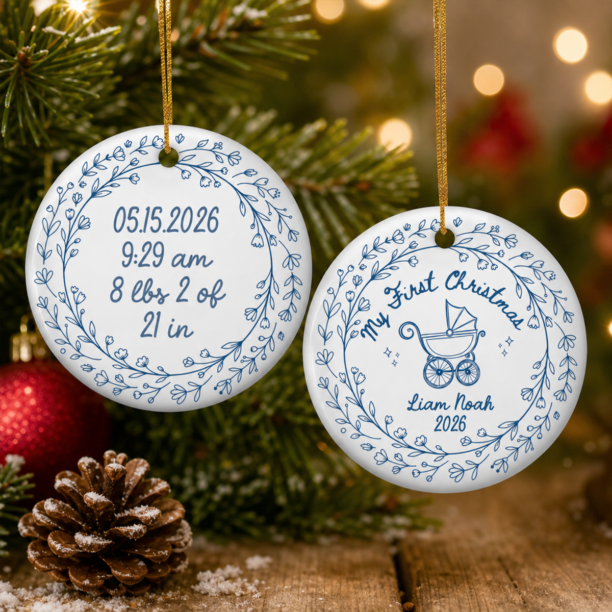 Baby's First Christmas- Personalized Ceramic Ornament, Baby Boy Girl Birth Stats Ornament, Personalized Name 1st Xmas Newborn Keepsake, Custom New Parent 2026