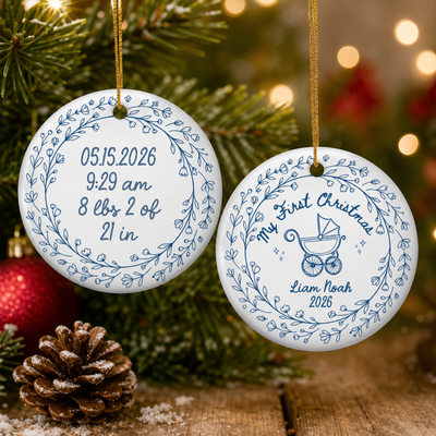 Baby's First Christmas- Personalized Ceramic Ornament, Baby Boy Girl Birth Stats Ornament, Personalized Name 1st Xmas Newborn Keepsake, Custom New Parent 2026