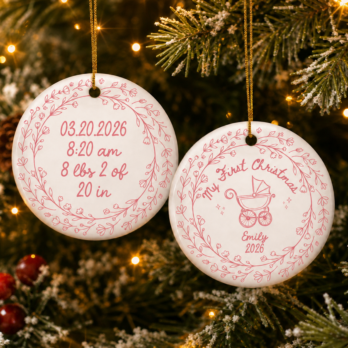 Baby's First Christmas- Personalized Ceramic Ornament, Baby Boy Girl Birth Stats Ornament, Personalized Name 1st Xmas Newborn Keepsake, Custom New Parent 2026