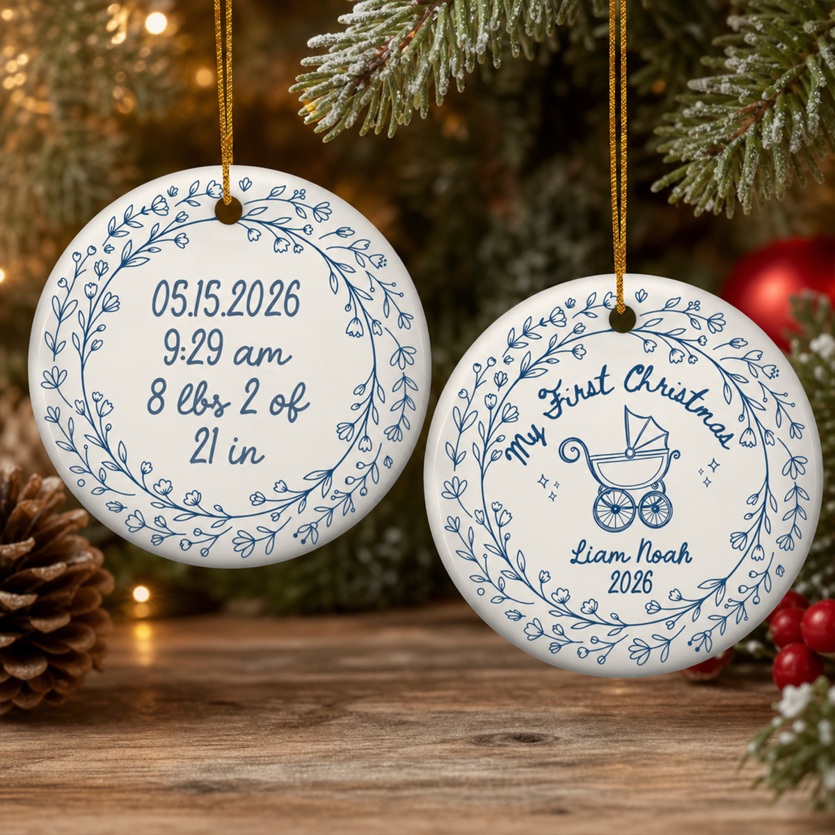 Baby's First Christmas- Personalized Ceramic Ornament, Baby Boy Girl Birth Stats Ornament, Personalized Name 1st Xmas Newborn Keepsake, Custom New Parent 2026