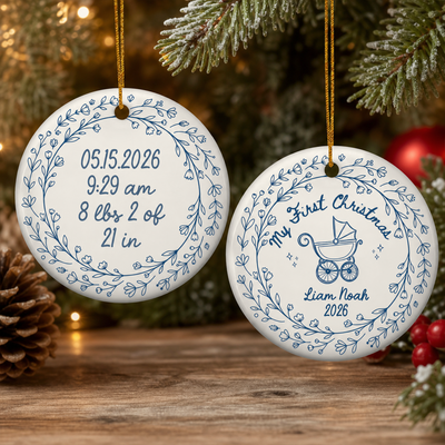 Baby's First Christmas- Personalized Ceramic Ornament, Baby Boy Girl Birth Stats Ornament, Personalized Name 1st Xmas Newborn Keepsake, Custom New Parent 2026