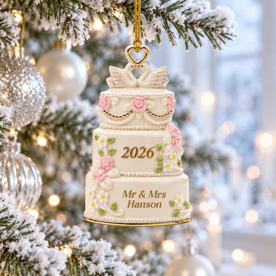A Sweet Beginning to Forever - Personalized Acrylic Ornament, Custom Wedding Cake Name and Year, Mr. and Mrs. Christmas Ornament, Newlywed Gift, Anniversary Keepsake