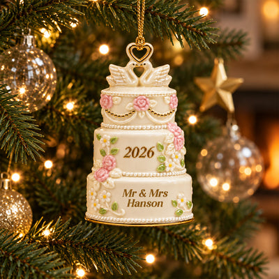 A Sweet Beginning to Forever - Personalized Acrylic Ornament, Custom Wedding Cake Name and Year, Mr. and Mrs. Christmas Ornament, Newlywed Gift, Anniversary Keepsake