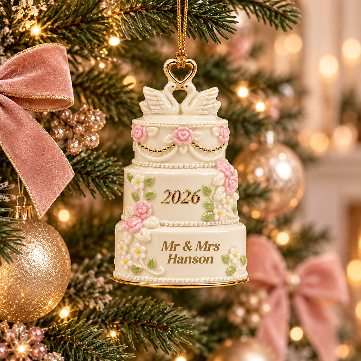 A Sweet Beginning to Forever - Personalized Acrylic Ornament, Custom Wedding Cake Name and Year, Mr. and Mrs. Christmas Ornament, Newlywed Gift, Anniversary Keepsake