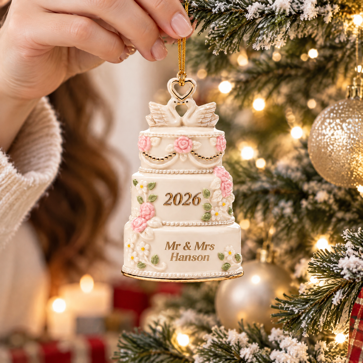 A Sweet Beginning to Forever - Personalized Acrylic Ornament, Custom Wedding Cake Name and Year, Mr. and Mrs. Christmas Ornament, Newlywed Gift, Anniversary Keepsake