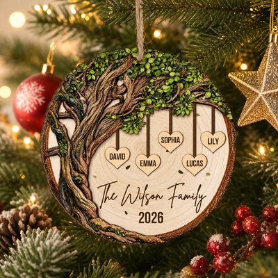 Family Tree - Personalized Wooden Ornament, Custom Family Name Keepsake, Christmas Tree Decoration, Xmas Gifts 2026