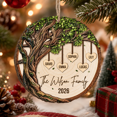 Family Tree - Personalized Wooden Ornament, Custom Family Name Keepsake, Christmas Tree Decoration, Xmas Gifts 2026