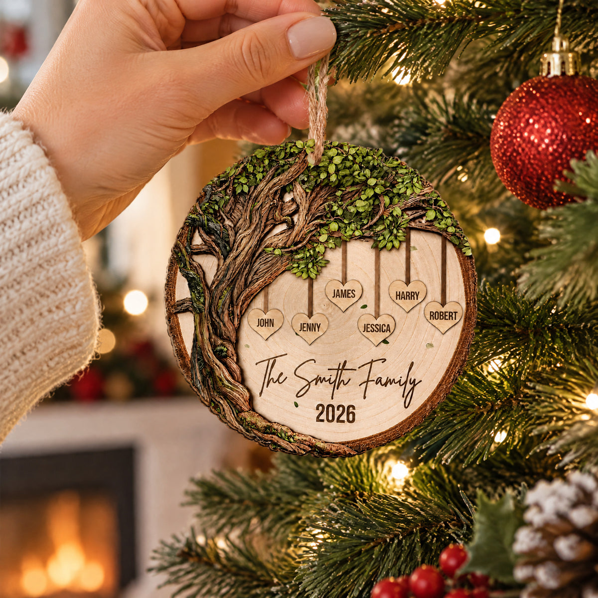 Family Tree - Personalized Wooden Ornament, Custom Family Name Keepsake, Christmas Tree Decoration, Xmas Gifts 2026
