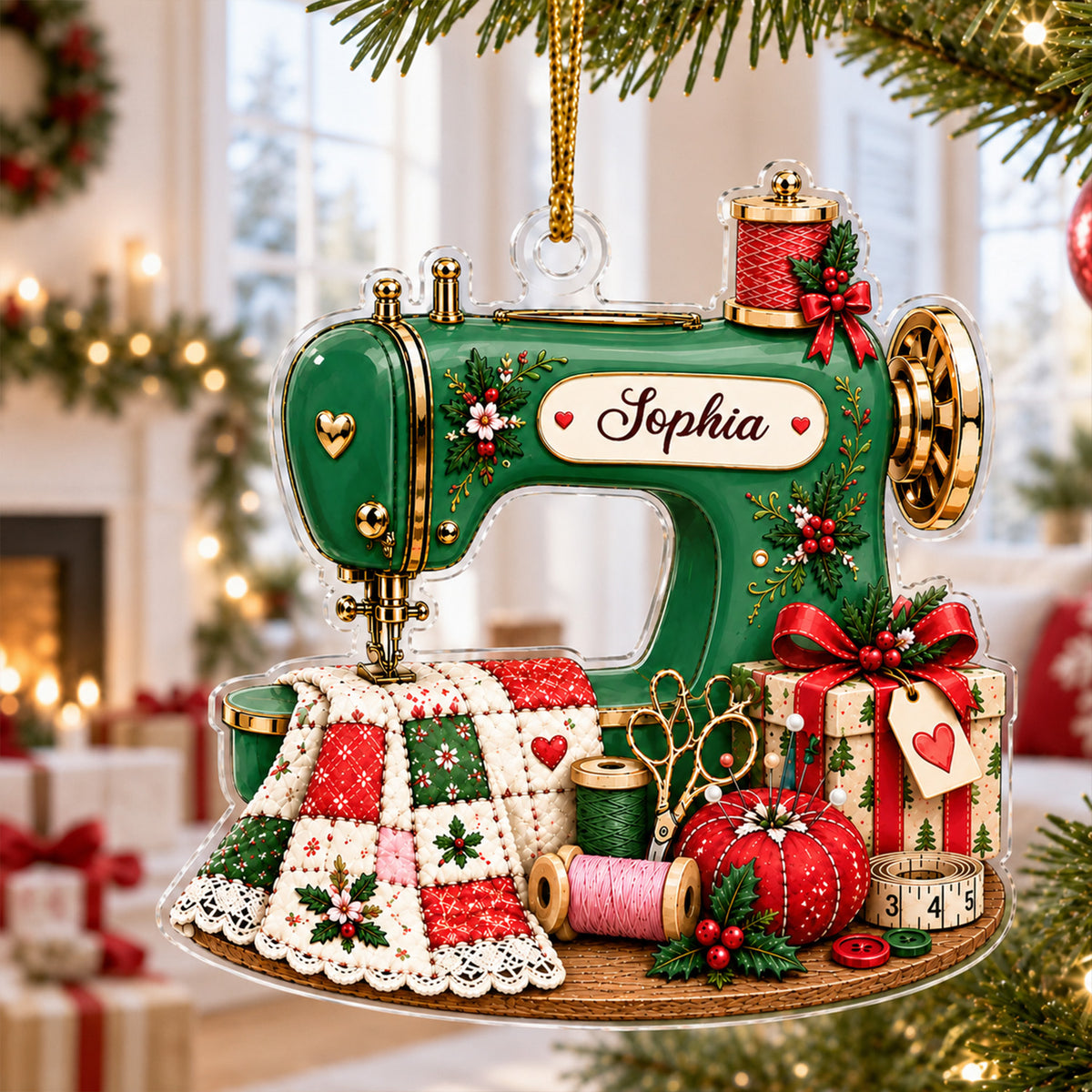 Sew Much Love This Christmas - Personalized Acrylic Ornament, Custom Name Sewing Christmas Ornament, Gift For Sewing Lovers