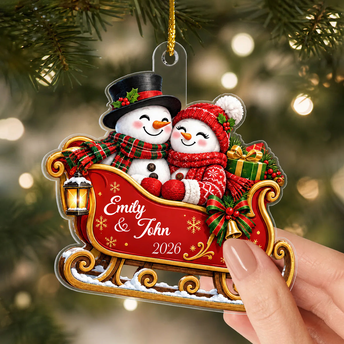 Couples Winter Sleigh - Personalized Ornament, Custom Couple Name Christmas Ornament, Gift for Couple