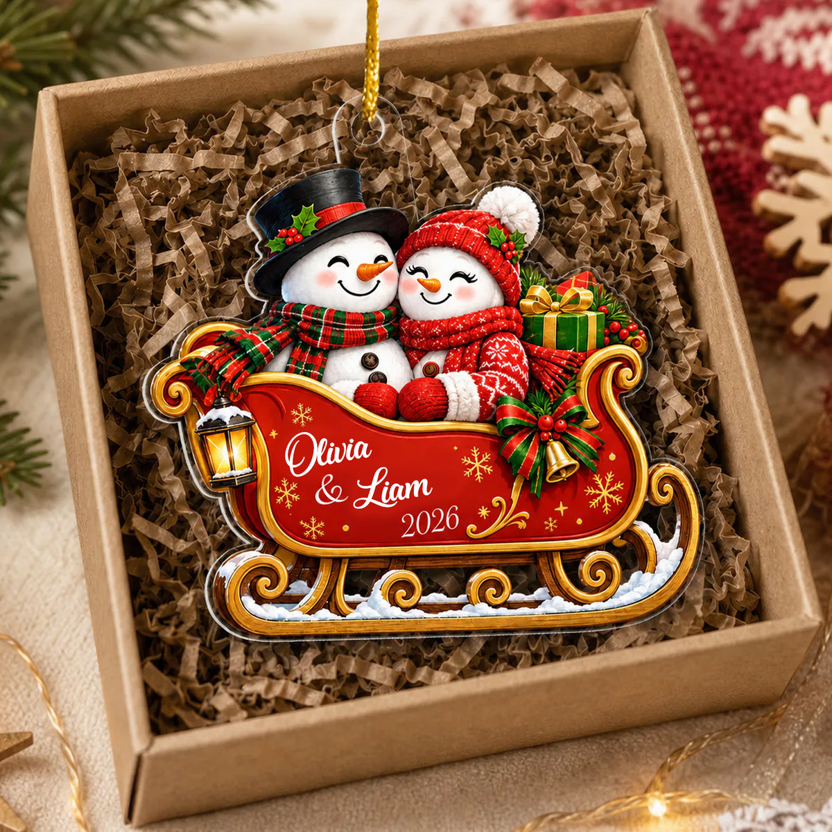 Couples Winter Sleigh - Personalized Ornament, Custom Couple Name Christmas Ornament, Gift for Couple