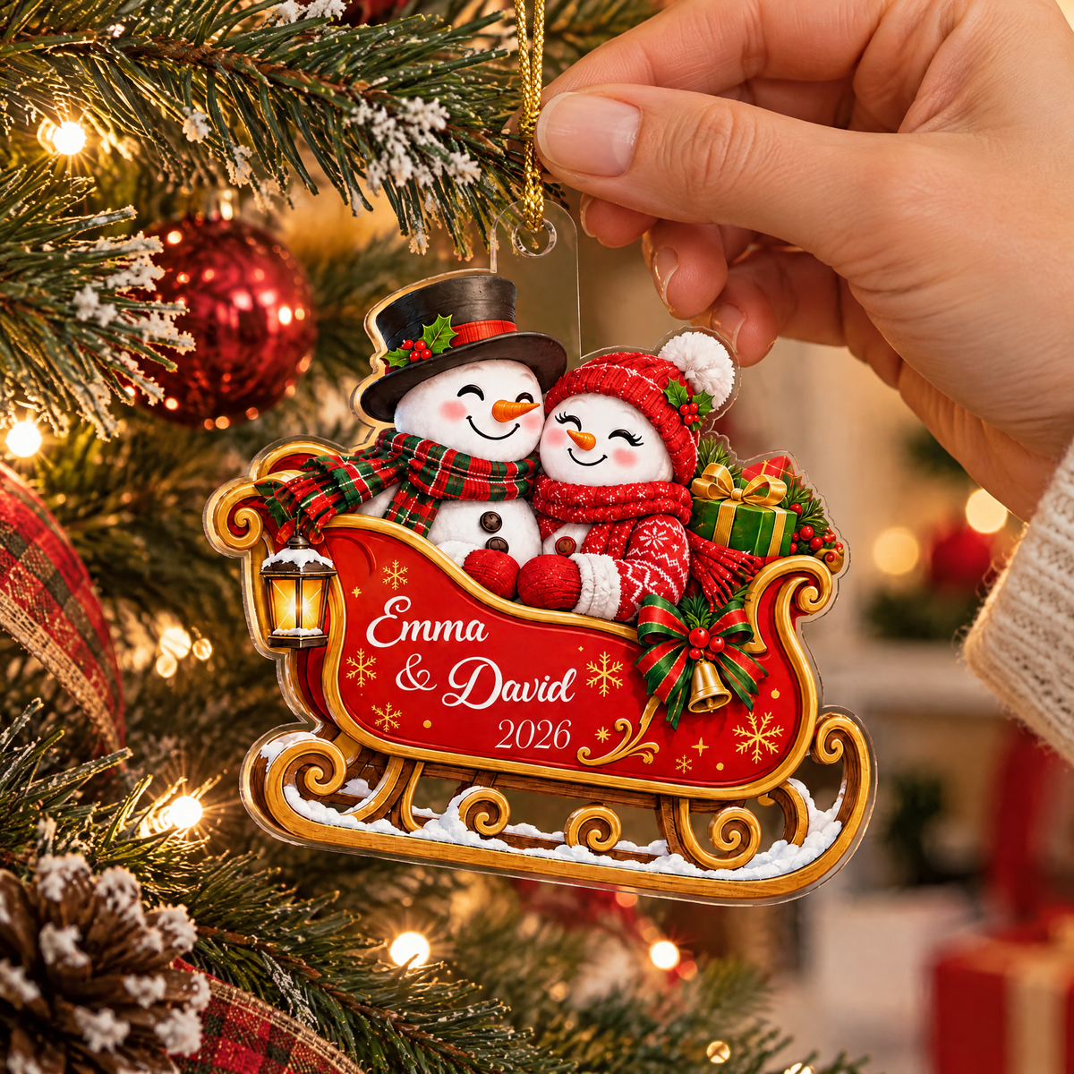 Couples Winter Sleigh - Personalized Ornament, Custom Couple Name Christmas Ornament, Gift for Couple