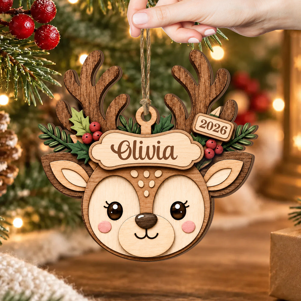 Baby Reindeer - Personalized Wooden Ornament, Reindeer Christmas Ornament , Custom Name Wooden Ornament,Wood Gift Idea, Gift For Baby