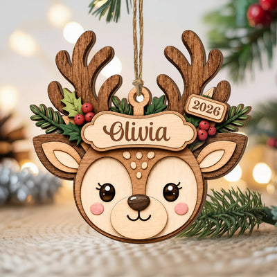 Baby Reindeer - Personalized Wooden Ornament, Reindeer Christmas Ornament , Custom Name Wooden Ornament,Wood Gift Idea, Gift For Baby