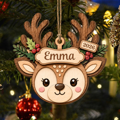 Baby Reindeer - Personalized Wooden Ornament, Reindeer Christmas Ornament , Custom Name Wooden Ornament,Wood Gift Idea, Gift For Baby