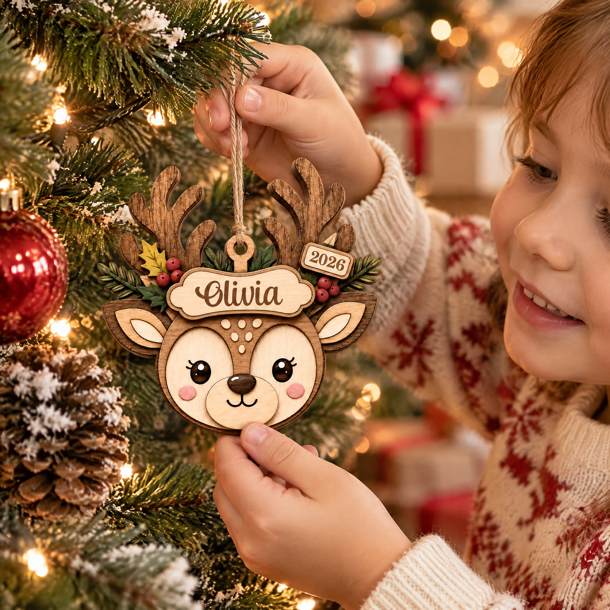 Baby Reindeer - Personalized Wooden Ornament, Reindeer Christmas Ornament , Custom Name Wooden Ornament,Wood Gift Idea, Gift For Baby