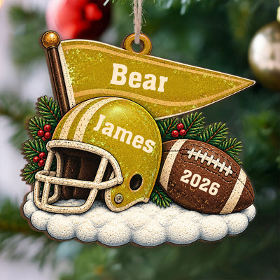 Vintage Mascot Football Helmet - Personalized Wooden Ornament, Christmas Gift For Football Lovers