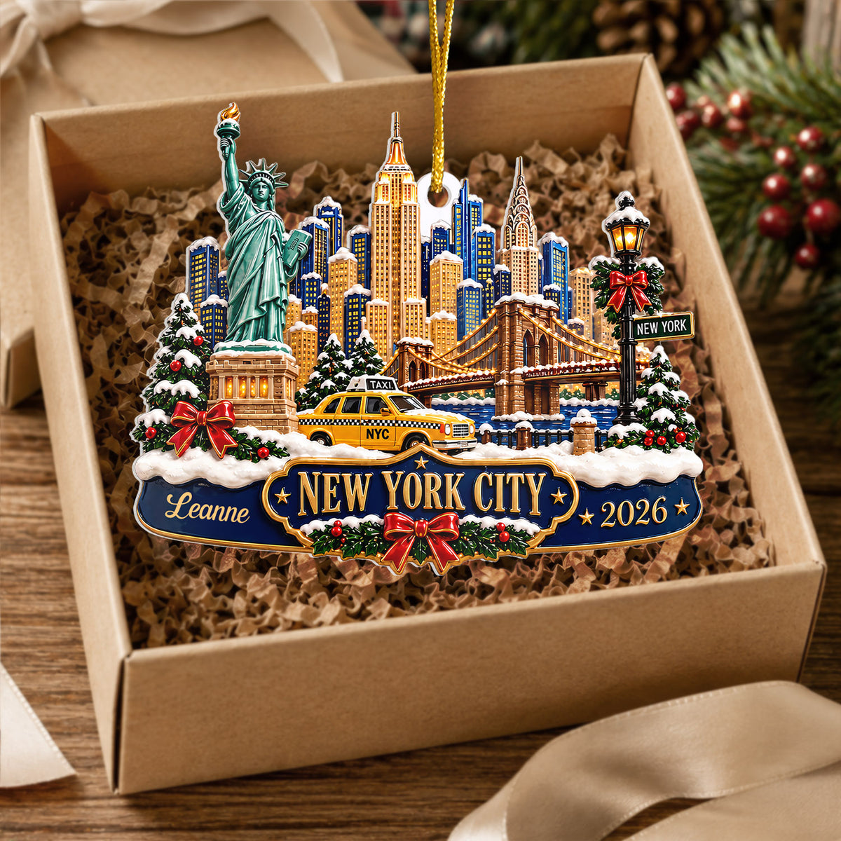 Meet Me Under The City Lights - Personalized Ornament, Custom Name New York Travel Ornament, Christmas Keepsake