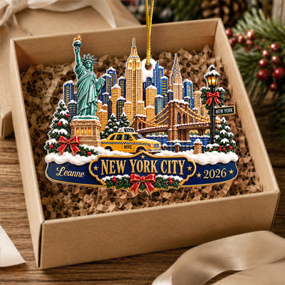Meet Me Under The City Lights - Personalized Ornament, Custom Name New York Travel Ornament, Christmas Keepsake