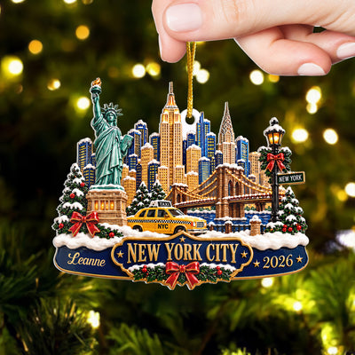 Meet Me Under The City Lights - Personalized Ornament, Custom Name New York Travel Ornament, Christmas Keepsake