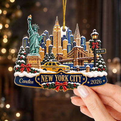 Meet Me Under The City Lights - Personalized Ornament, Custom Name New York Travel Ornament, Christmas Keepsake
