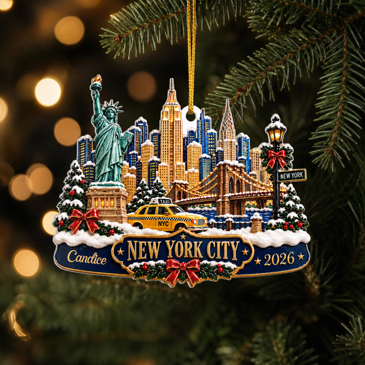 Meet Me Under The City Lights - Personalized Ornament, Custom Name New York Travel Ornament, Christmas Keepsake