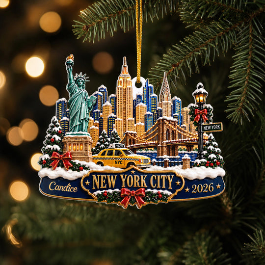 Meet Me Under The City Lights - Personalized Ornament, Custom Name New York Travel Ornament, Christmas Keepsake