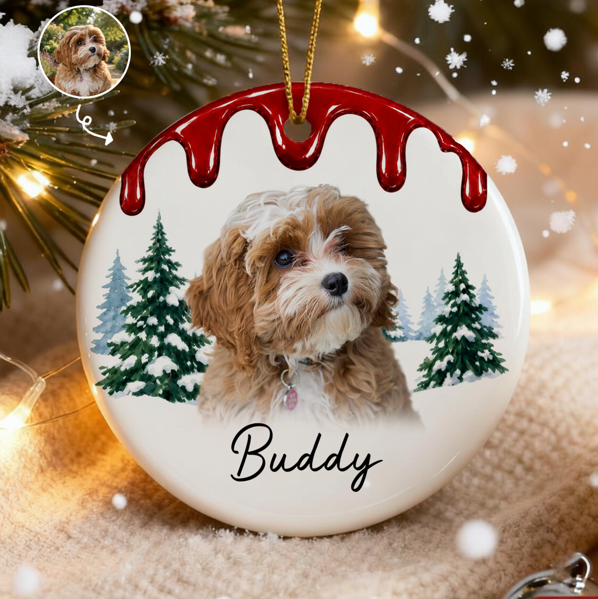 Personalized Pet Portrait Ornament - Dog First Christmas
