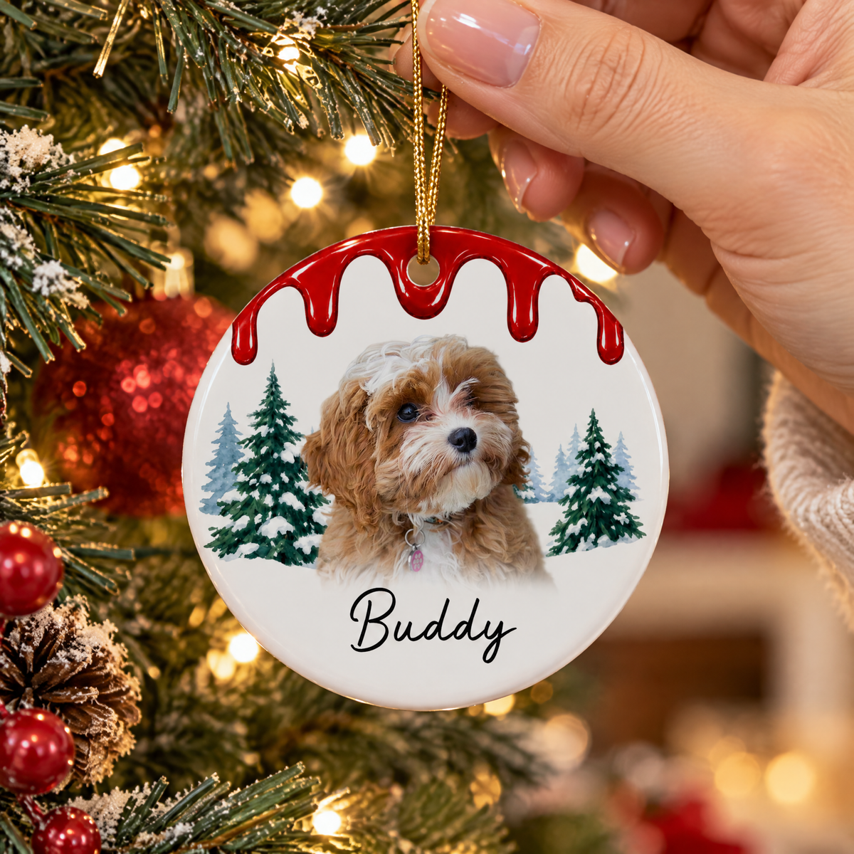 Personalized Pet Portrait Ornament - Dog First Christmas