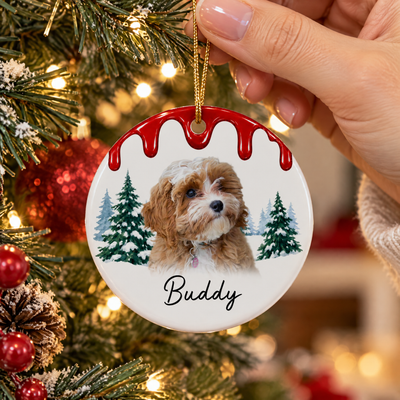 Personalized Pet Portrait Ornament - Dog First Christmas