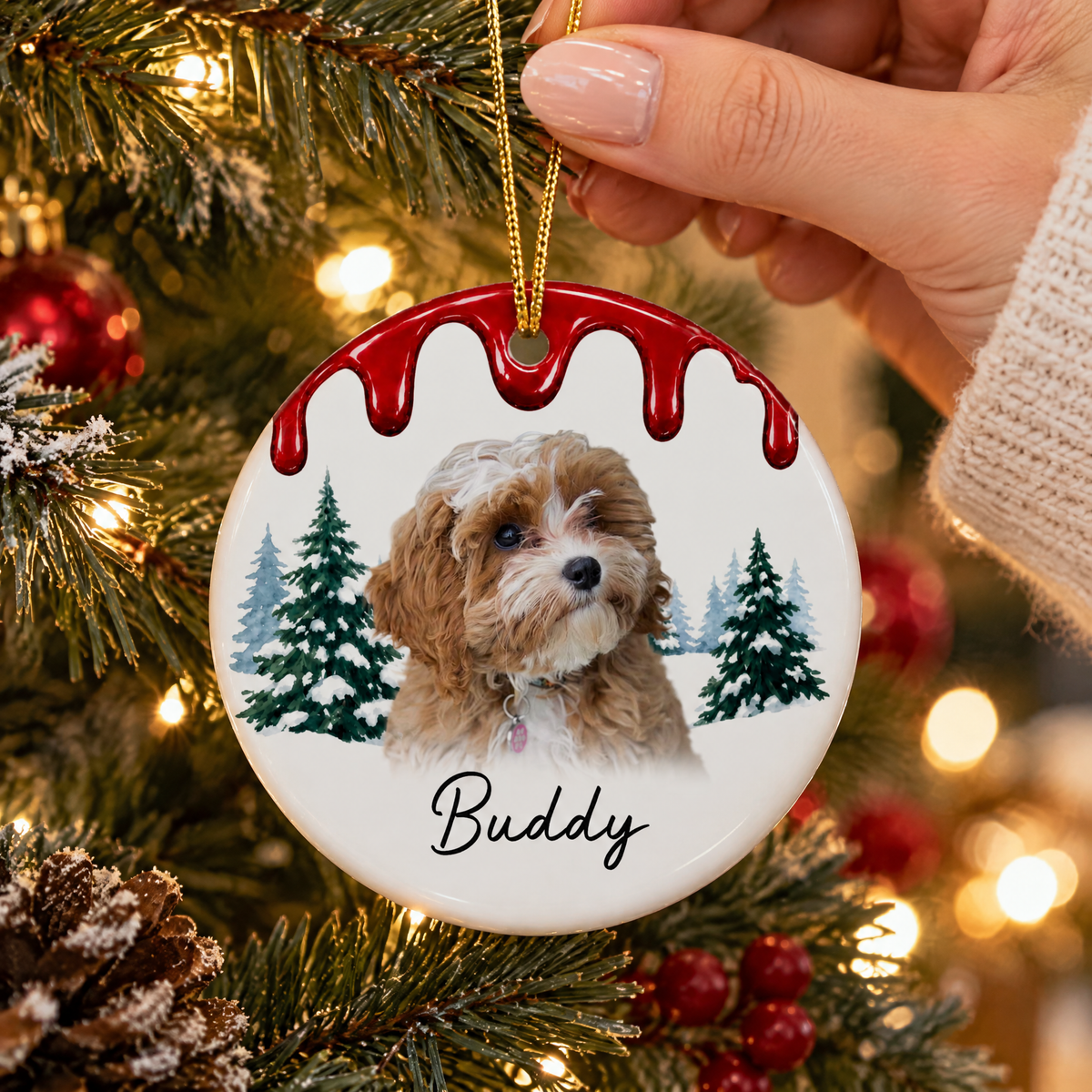 Personalized Pet Portrait Ornament - Dog First Christmas