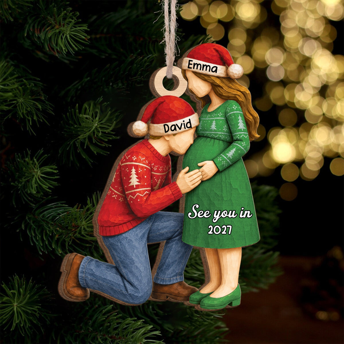 See You In - Personalized Wooden Ornament,  Expecting Parents Baby Bump Christmas Keepsake Gift