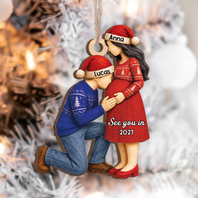See You In - Personalized Wooden Ornament,  Expecting Parents Baby Bump Christmas Keepsake Gift