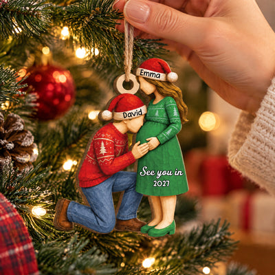 See You In - Personalized Wooden Ornament,  Expecting Parents Baby Bump Christmas Keepsake Gift