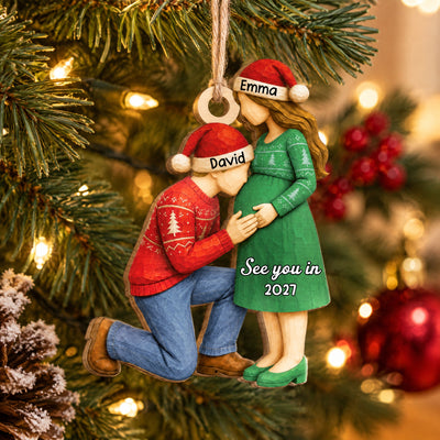 See You In - Personalized Wooden Ornament,  Expecting Parents Baby Bump Christmas Keepsake Gift