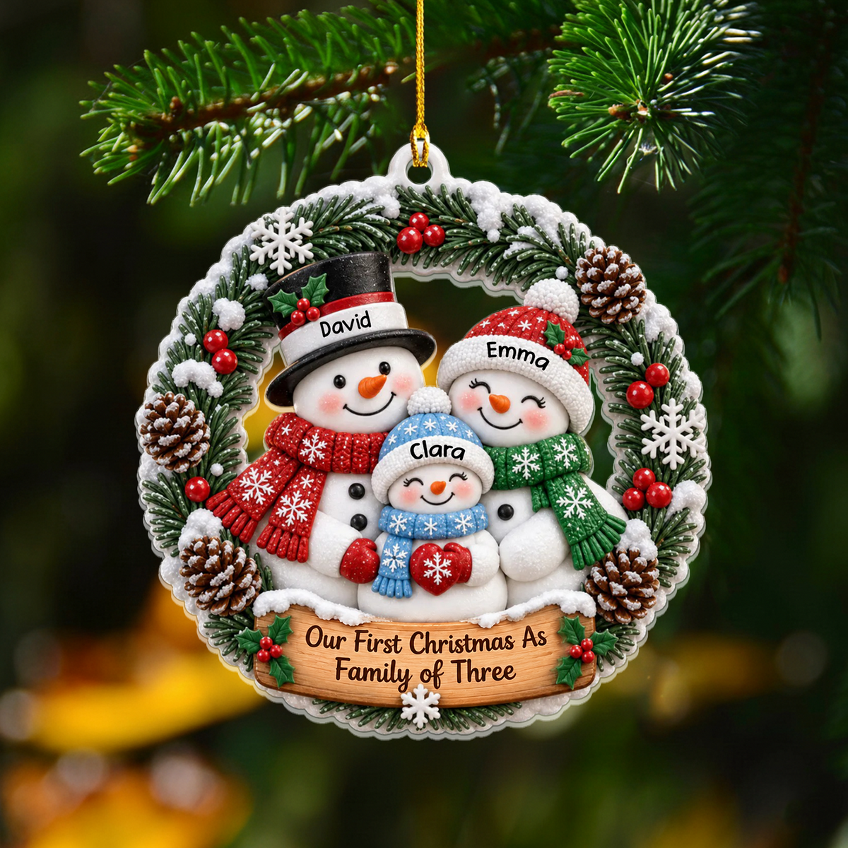 Our Little Snowflakes - Personalized Acrylic Ornament, Custom Family Snowman Christmas Ornament